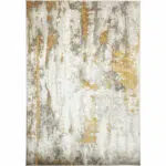 Full view of the Aurora rug showcasing its grey and gold abstract pattern, perfect for modern interiors.