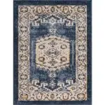Full view of the Khalifa Imperial Rug displaying its intricate black and beige classic patterns and timeless design.