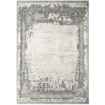 Full view of the Mist Haven Rug, featuring a distressed gray and cream design with a modern aesthetic, perfect for contemporary interiors.