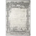 Full view of the Mist Haven Rug, featuring a distressed gray and cream design with a modern aesthetic, perfect for contemporary interiors.