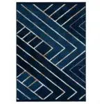 Full view of Alhambra Geometric Rug with bold geometric lines and modern navy blue design.