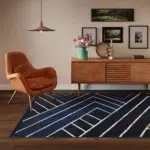 Navy blue Alhambra Geometric Rug with bold geometric lines, ideal for stylish interiors.