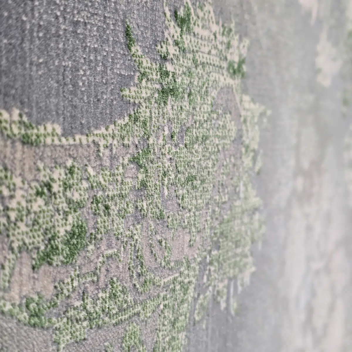 Extreme close-up of Alhambra Royal Rug’s raised pile texture, highlighting its premium 1200 reeds, 3600 density acrylic weave, and intricate Persian detailing.