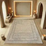 Atlas Bohemian Carpet – A 480 reeds, 1600 density rug featuring intricate Bohemian patterns in soft desert sand and blue hues, perfect for modern and rustic interiors.