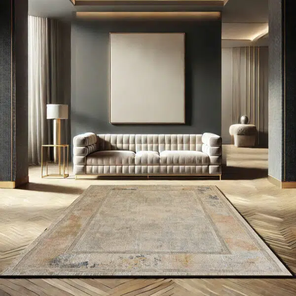 Luxury Babylon Rug with 480 reeds and 1600 density, featuring a timeless distressed design in warm beige and earth tones, perfect for modern and classic interiors.