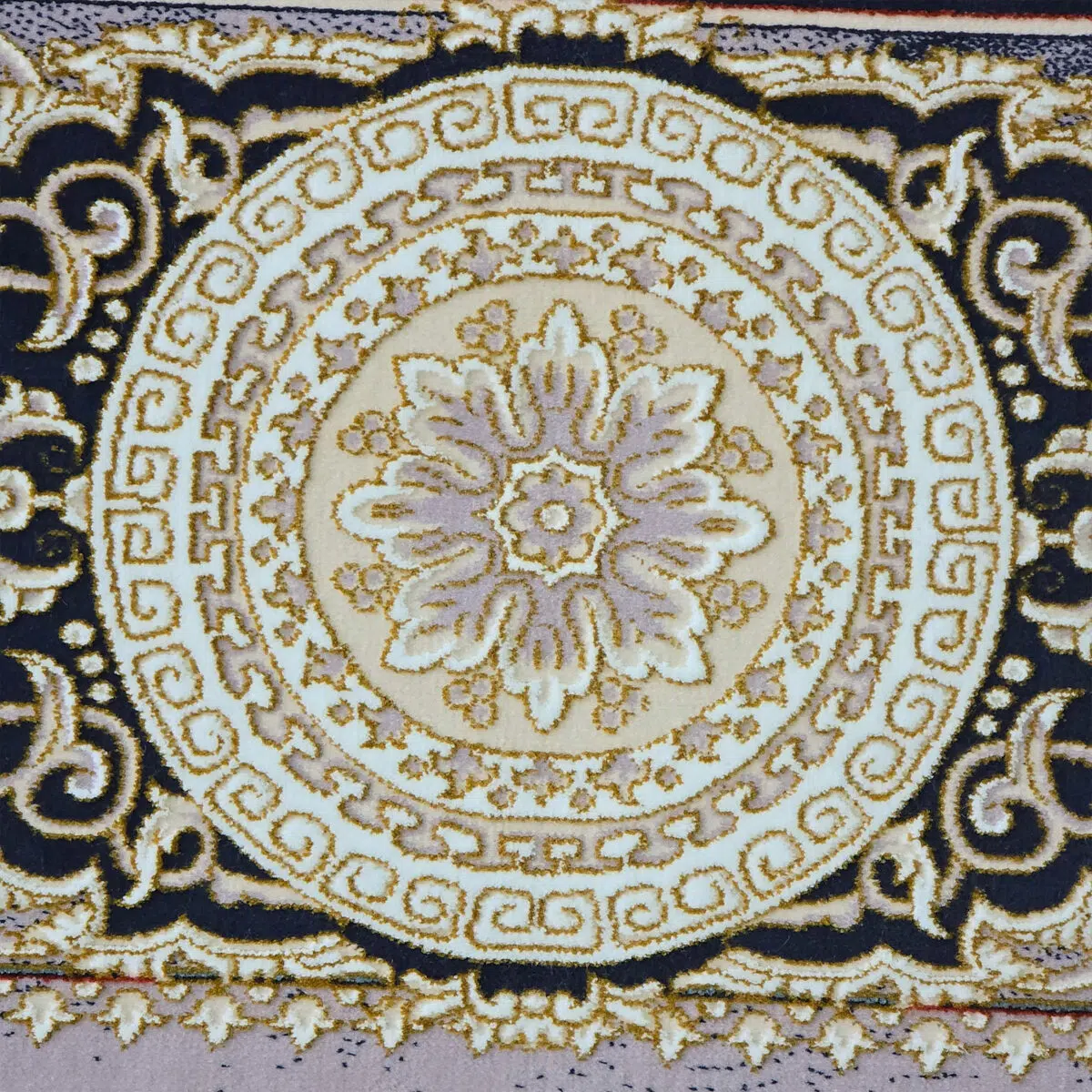 Baghdad Carpet – Luxurious Gold Ivory Medallion with Detailed Weaving