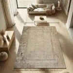 Bukhara Aesthetics Rug – A 480 reeds, 1600 density luxury rug featuring an elegant distressed design in desert sand and muted blue tones, perfect for modern and classic interiors.