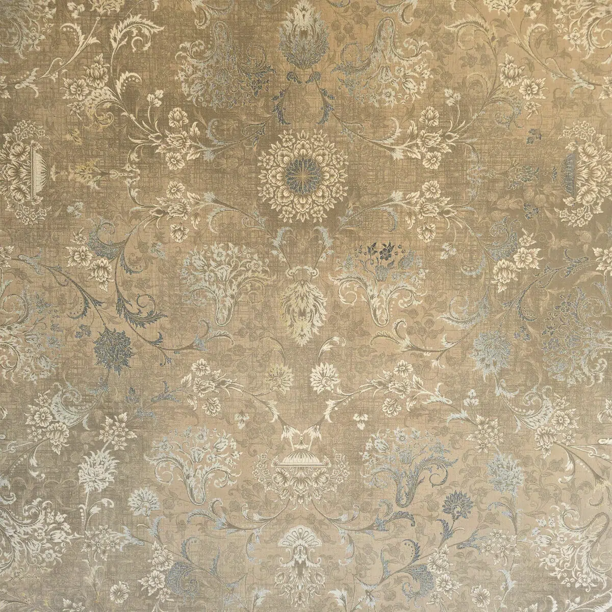 Close-up view of Damascus Heritage Rug, showcasing its intricate floral medallion, arabesque detailing, and distressed vintage aesthetic, woven with 1200 reeds and 3600 density for luxury interiors and high-end wholesale buyers.
