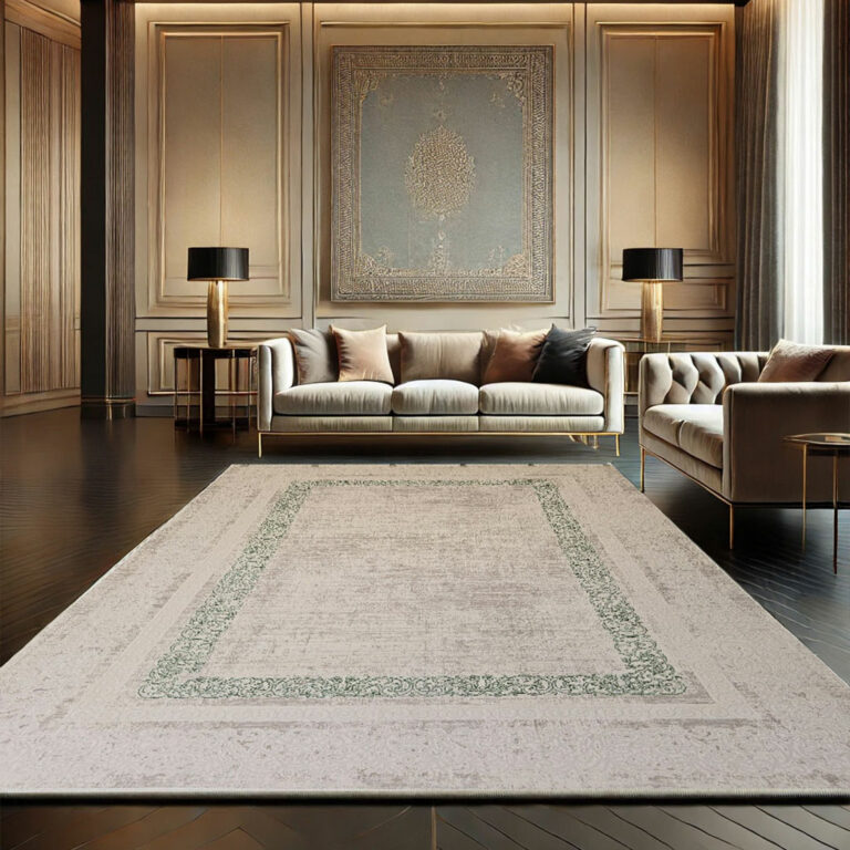 Doha Carpet – A timeless classic Persian rug with intricate border detailing, designed for luxury interiors, hotels, and premium showrooms.