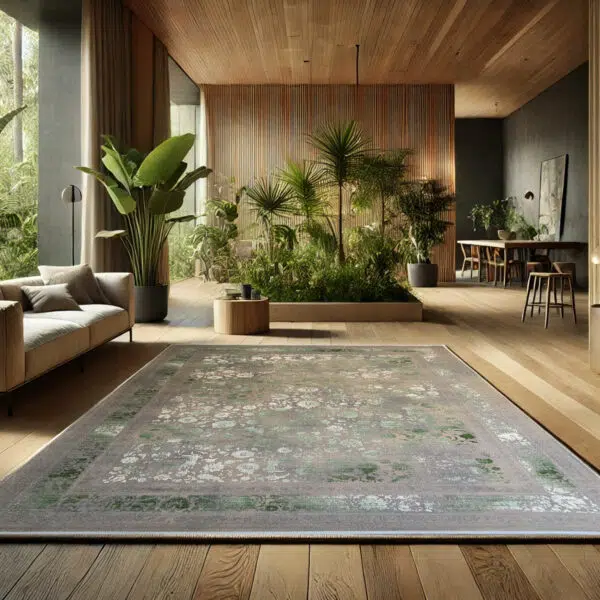 Emerald Carpet featuring a vintage floral pattern with soft green, taupe, and ivory tones, designed for luxury interiors and high-end wholesale buyers.