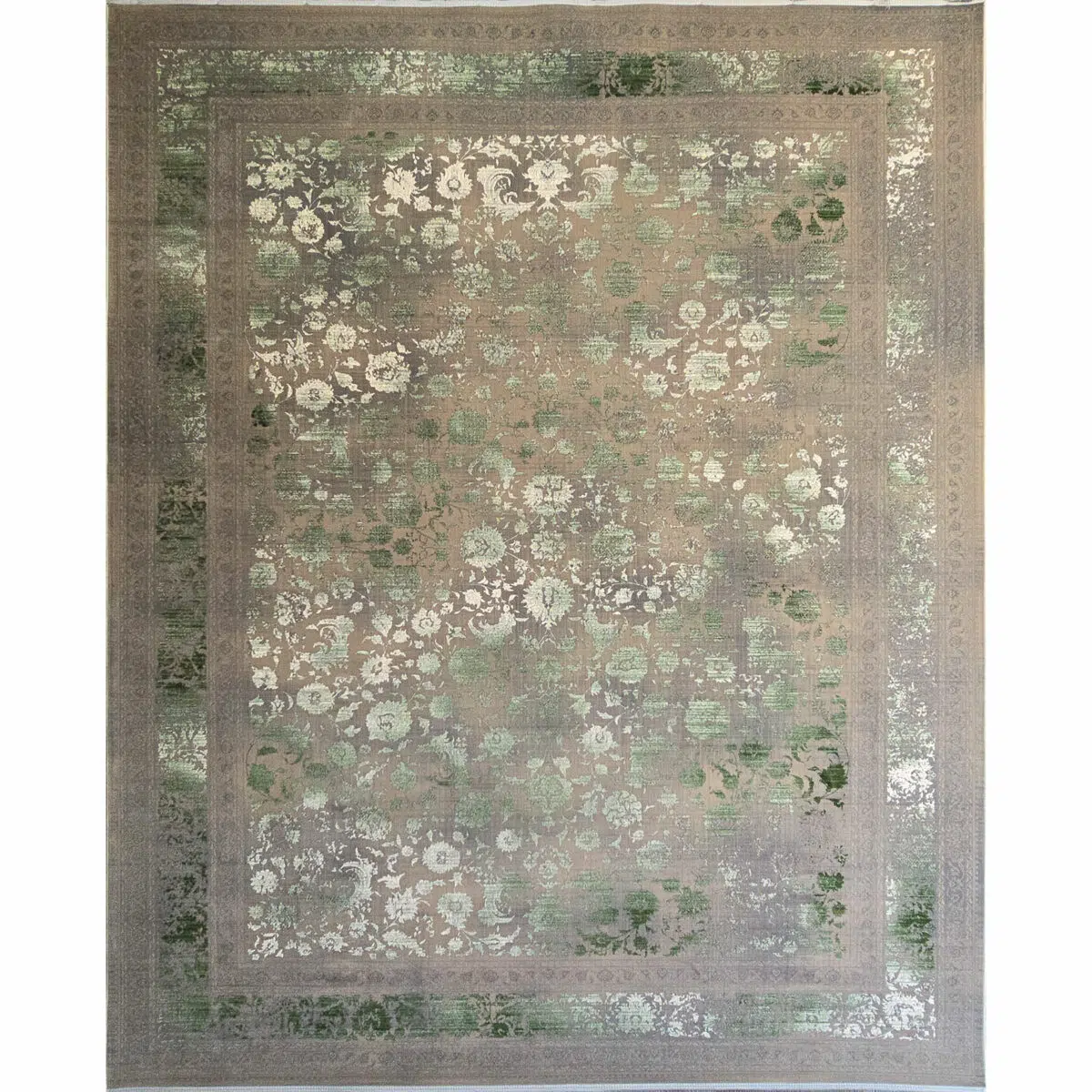 Emerald Carpet – Luxury 1200 Reeds Vintage Floral Rug with Distressed Aesthetic