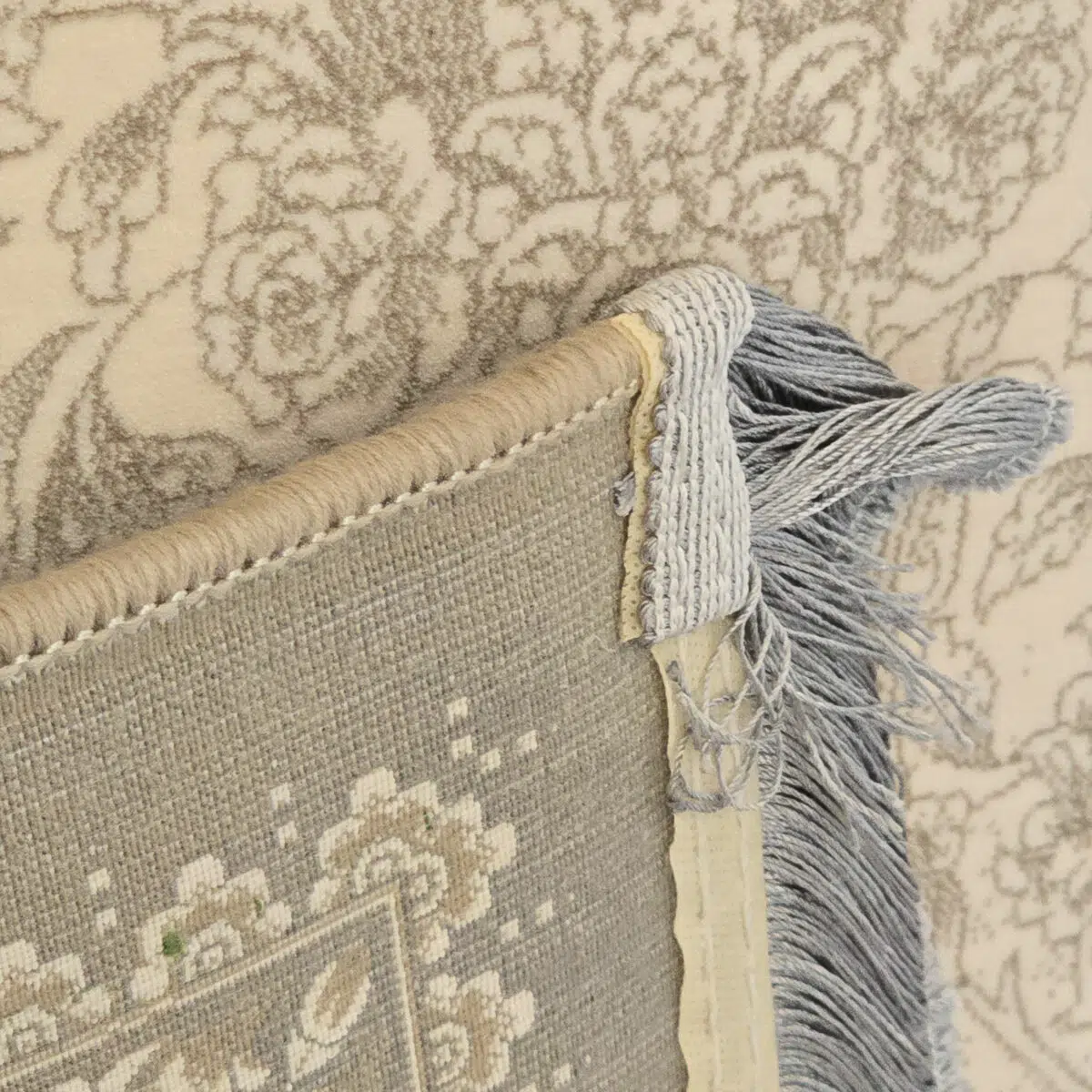 Close-up of the Emir Carpet’s fringes and backing, highlighting premium craftsmanship and durability.