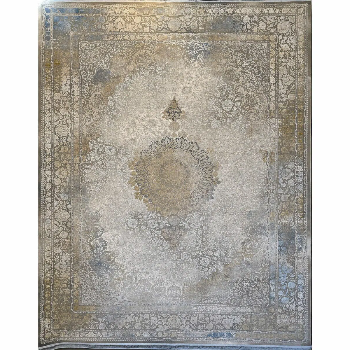 Emir Carpet – Vintage Medallion Rug in Antique Gold Silver Blue