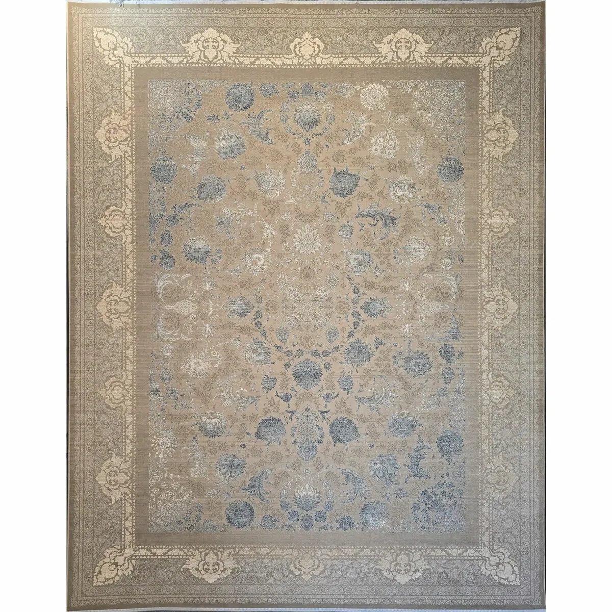 The Imperial Carpet, a high-end 1200 reeds rug with intricate floral motifs and a vintage distressed aesthetic, designed for luxury interiors and premium wholesale buyers.