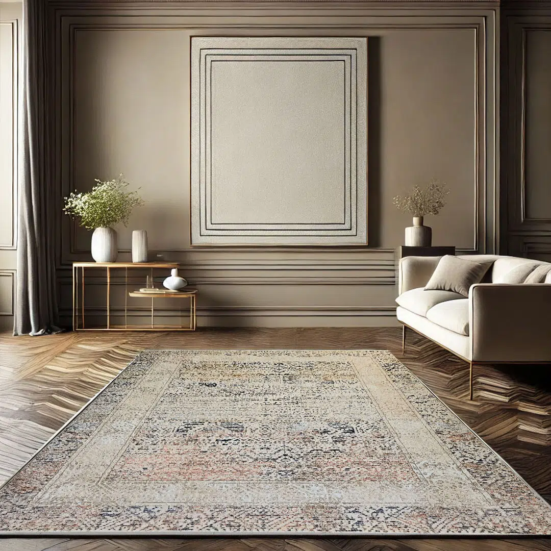 Kazakh Rug with distressed vintage Persian-inspired patterns, featuring earthy tones and a timeless design, perfect for classic and modern interiors.