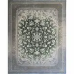 A luxurious Majestic Carpet featuring an intricate floral pattern in rich green and muted grey, designed for high-end interiors and luxury spaces.