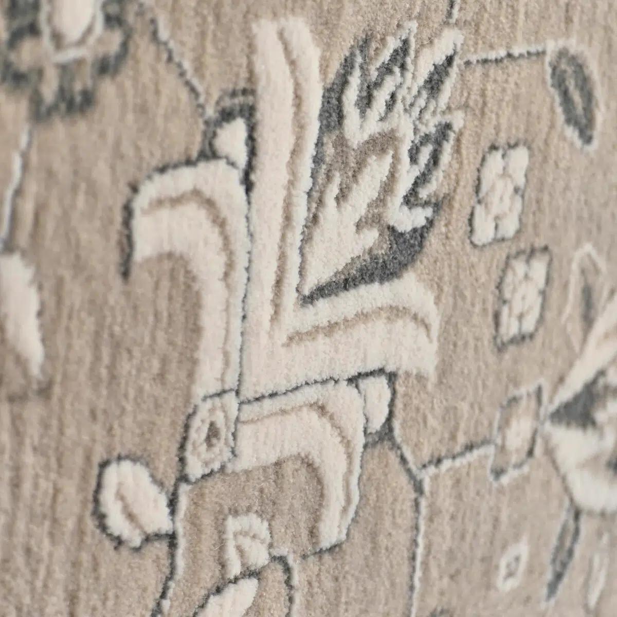 Close-up of the plush texture and raised floral motifs on the Royal Heriz Carpet, crafted with high-density weaving for durability and luxury.