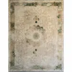 Sultan Carpet featuring an intricate medallion design with elegant beige, gold, and green accents, perfect for luxury interiors.