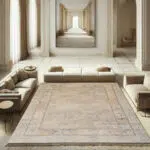 Beige and neutral-toned modern geometric rug with subtle tectonic-inspired patterns, perfect for minimalist and contemporary interiors.