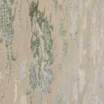 A close-up of the Zamzam Carpet’s high-pile floral pattern, showcasing its soft texture and intricate green and blue detailing on a beige base.
