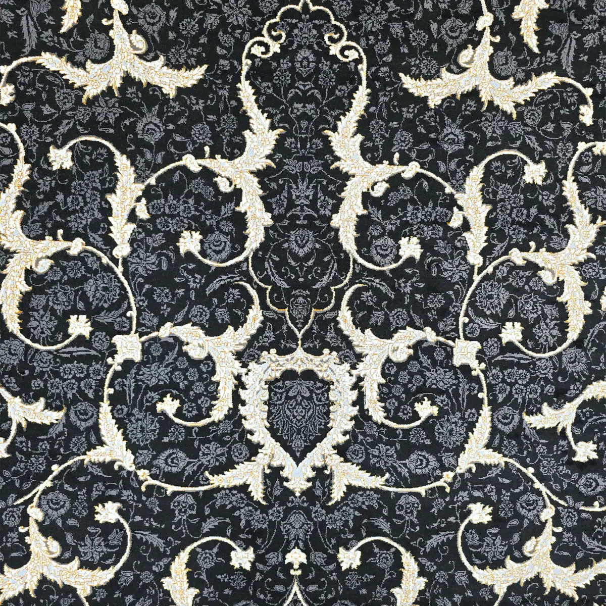 A detailed image of the ornate floral motifs on the Jeddah Majesty Carpet, showcasing Arabic elegance.
