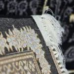 Close-up of the Jeddah Majesty Carpet’s durable jute and polyester backing, highlighting fine craftsmanship.