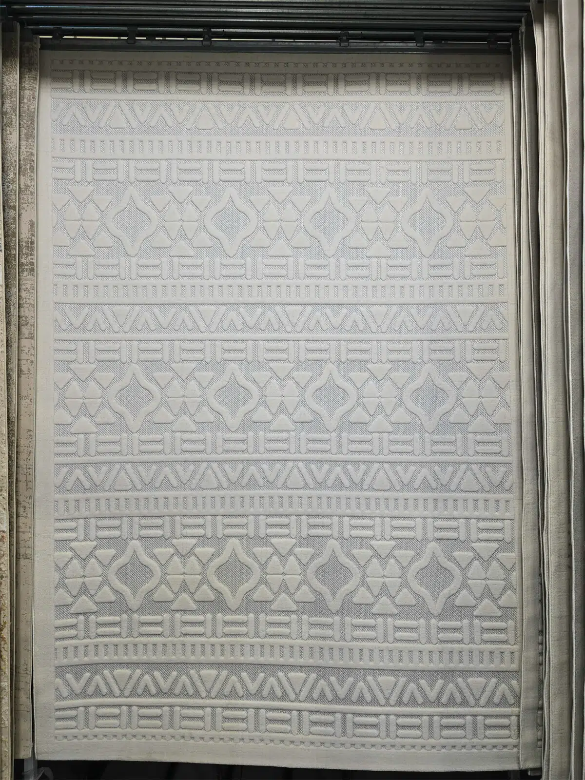 Apollo Rug full view – cream color modern carpet with embossed geometric patterns