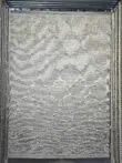 Full view of Twilight rug featuring soft geometric lattice pattern in beige and silver tones