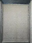 Front full view of Oberon rug showing beige geometric pattern