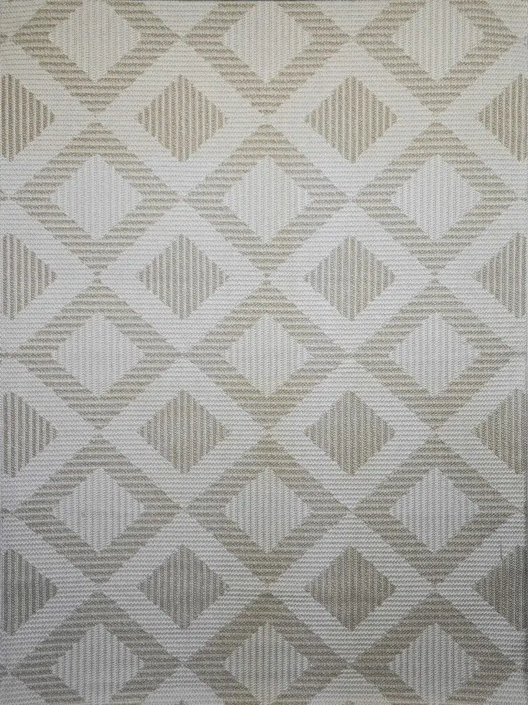 Front-facing view of Comet rug in soft beige tones