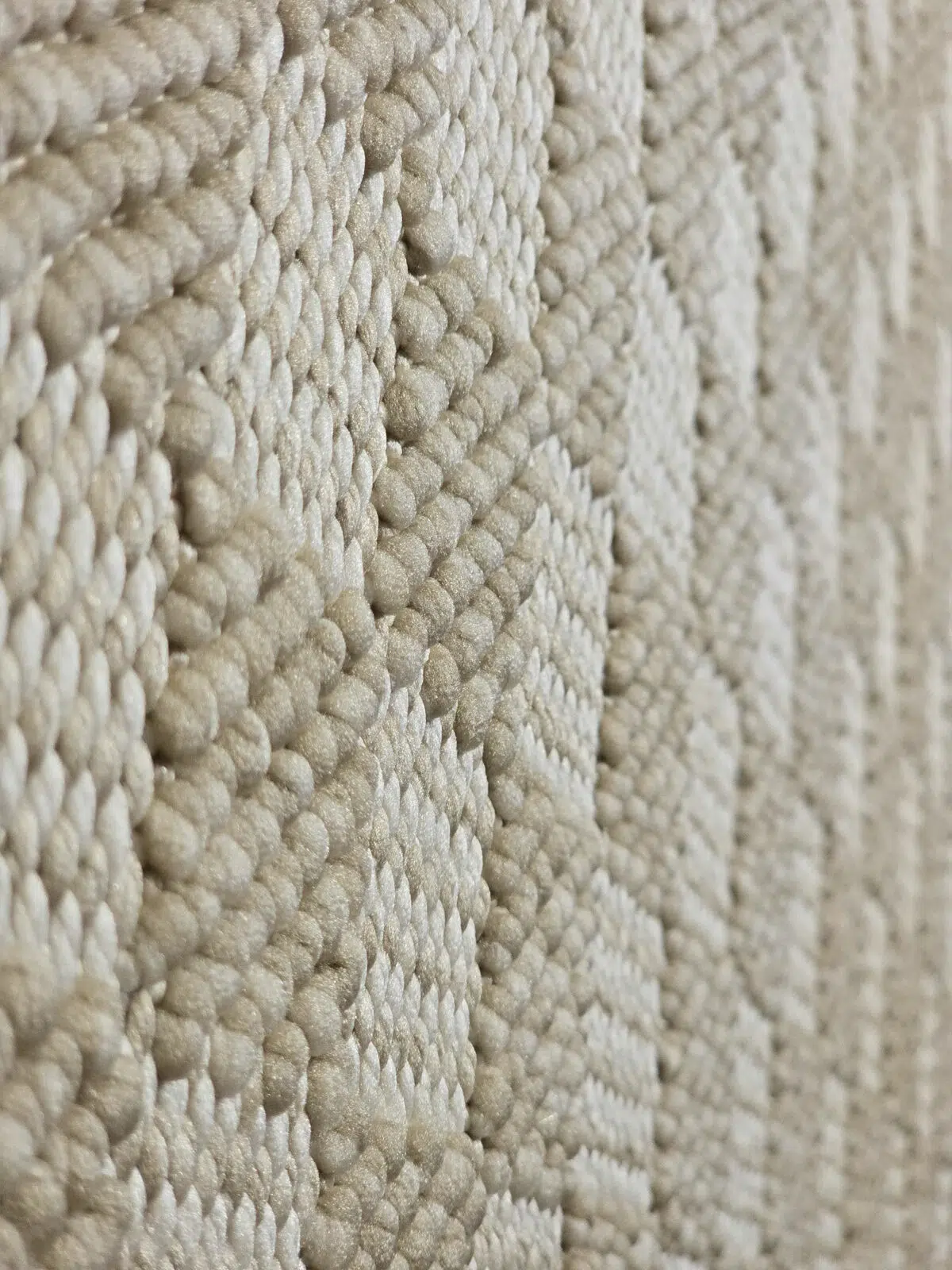 Diagonal angle showing thickness and density of the Helios rug’s yarn