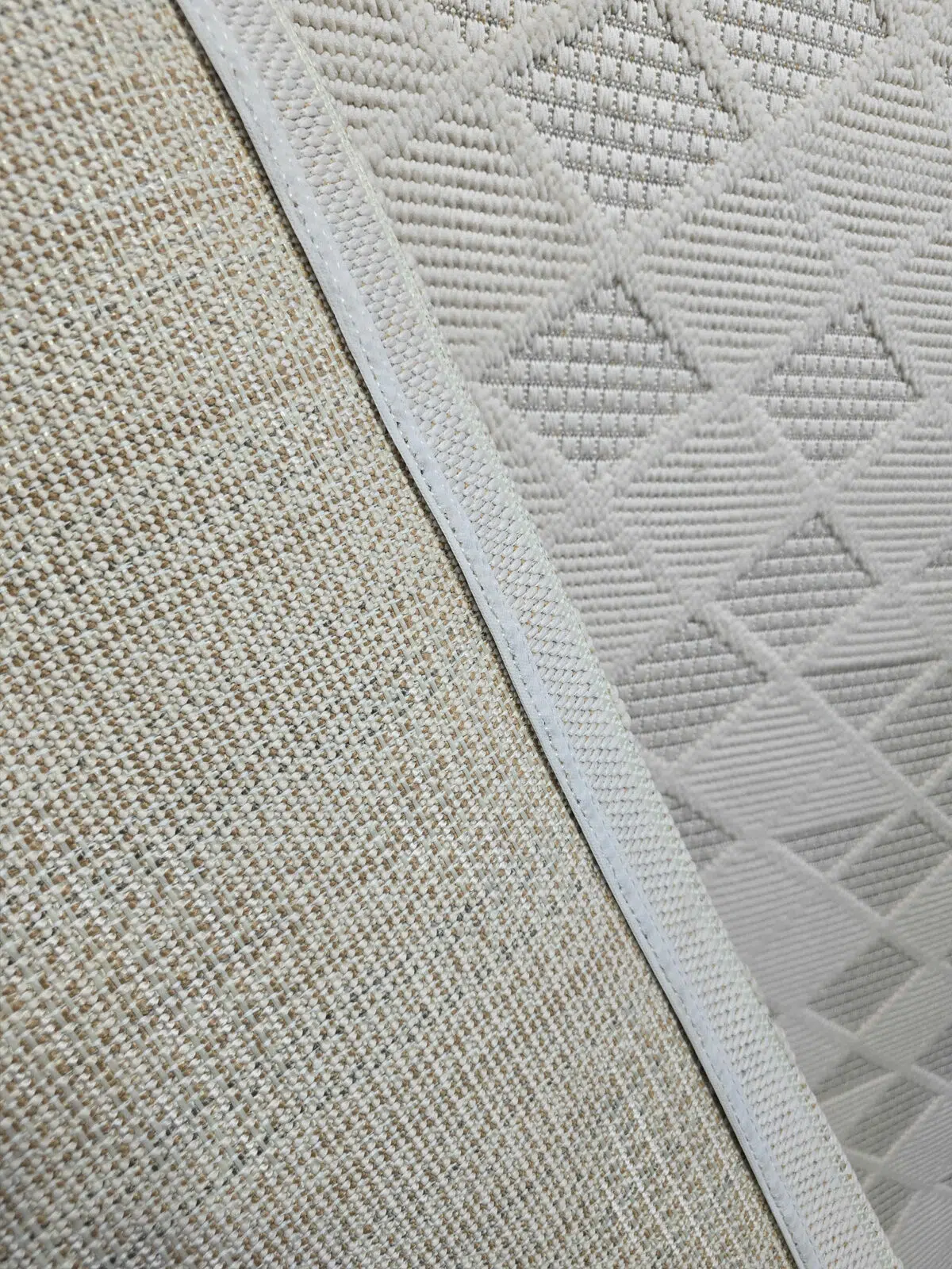View of Mars rug backing and edge binding for durability